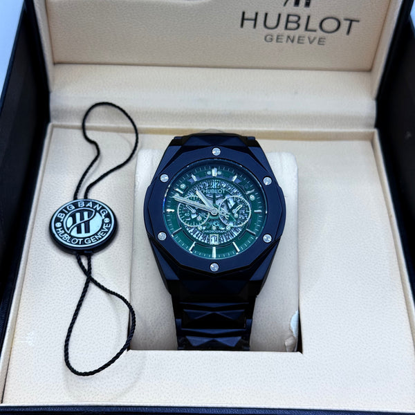 Hublot diamond cut black with green scelton dial