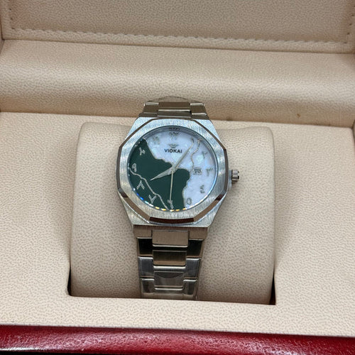 Aura satin less steel silver with marble dial