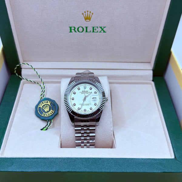 Rolex automatic movement silver with white dial