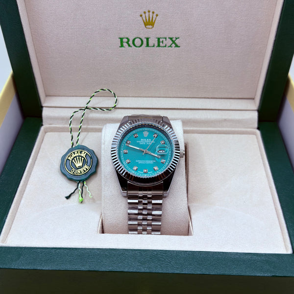 Rolex automatic movement silver with green dial