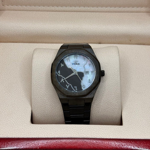 Black Aura stain less steel black with marble dial