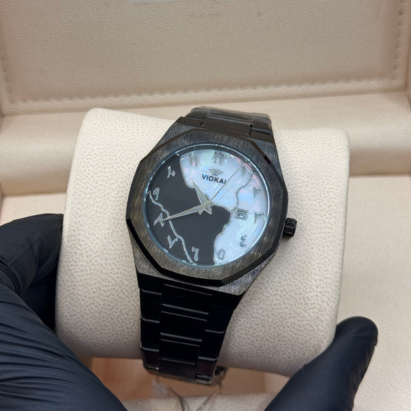 Black Aura stain less steel black with marble dial